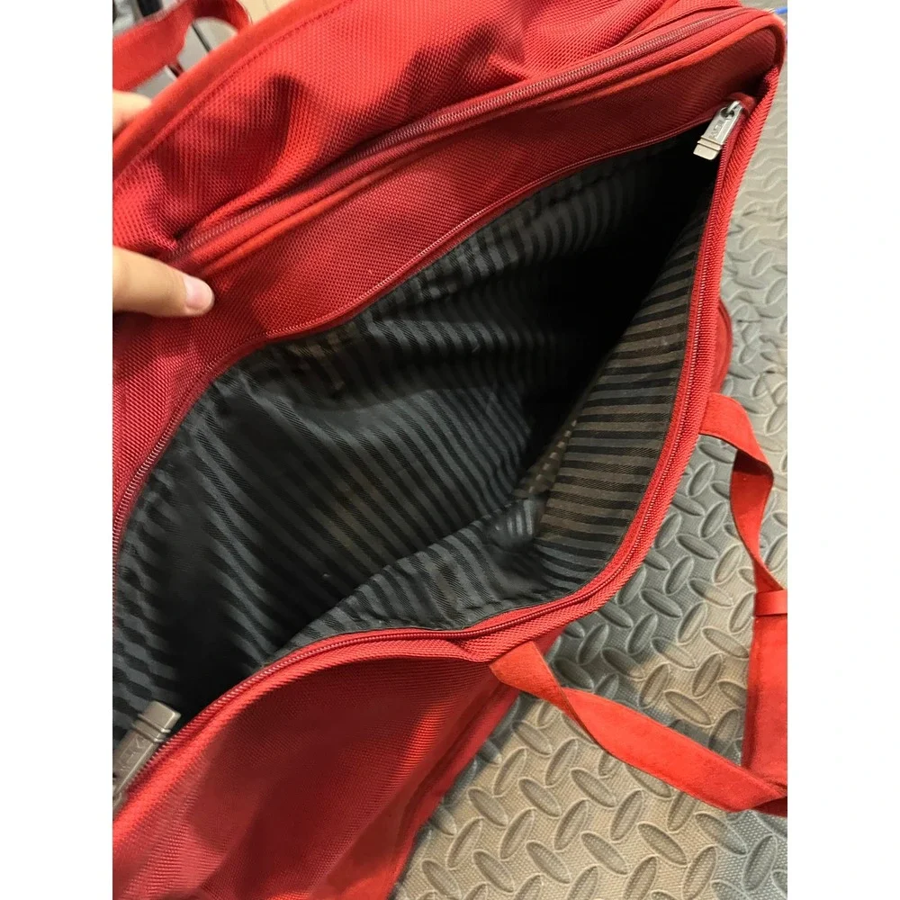 Tumi Duffel Bag Unisex Large Red Ballistic Nylon Suede Trim Laptop Travel Bag